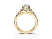 Solitaire Engagement Ring Setting for Cushion Cut Center with Graduated Shared Prongs and Prong Head in Yellow Gold
