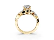 Halo Engagement Ring Setting for Round Cut Center with Marquise and Pave Bypass Band and Prong Head in Yellow Gold