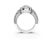 Milgrain Halo Engagement Ring Setting for Cushion Cut Center with Pave Band and Prong Head in Platinum