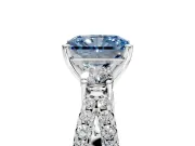3 Stone Engagement Ring Setting for Fancy Blue Radiant Cut Center with Pave Split Shank and Prong Head in Sterling Silver