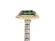 Halo Engagement Ring Setting for Fancy Green Asscher Cut Center with Narrowing Pave Band and Prong Head in Yellow Gold