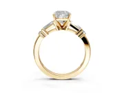 Bar-Set Engagement Ring Setting for Cushion Cut Center with Tapered Baguette Accents and Prong Head in Yellow Gold