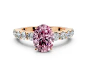Shared-Prong Engagement Ring Setting for Fancy Pink Oval Center with Graduated Accents and Prong Head in Rose Gold