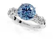 5 Stone Engagement Ring Setting for Fancy Blue Round Cut Center with Graduated Accents and Prong Head in Platinum
