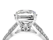 Solitaire Engagement Ring Setting for Asscher Cut Center with Pave Rail Split Shank and Prong Head in Sterling Silver