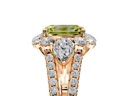 Halo Engagement Ring Setting for Fancy Yellow Emerald Cut Center with Two-Strand Split Shank and Prong Head in Rose Gold