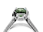 Solitaire Engagement Ring Setting for Fancy Green Emerald Cut Center with Accented Split Shank and Prong Head in Sterling Silver