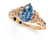 Solitaire Engagement Ring Setting for Fancy Blue Pear-Shaped Center with Filigree Band and Prong Head in Rose Gold