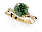 Solitaire Engagement Ring Setting for Fancy Green Round Cut Center with Half-Pave Crossover Band and Prong Head in Yellow Gold