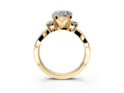3 Stone Engagement Ring Setting for Heart-Shaped Center with Pave Twist Band and Prong Head in Yellow Gold