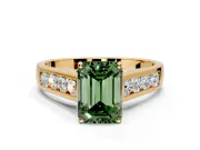 Solitaire Engagement Ring Setting for Fancy Green Emerald Cut Center with Round Cut Channel Band and Prong Head in Yellow Gold