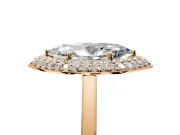 Halo Engagement Ring Setting for Marquise Center with Plain Tapered Band and Prong Head in Rose Gold