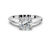 Solitaire Engagement Ring Setting for Cushion Cut Center with Reverse Tapered Band and Prong Head in Sterling Silver