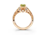 Solitaire Engagement Ring Setting for Fancy Yellow Emerald Cut Center with Filigree Accent Basket and Prong Head in Rose Gold