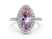 Halo Engagement Ring Setting for Fancy Pink Marquise Center with Narrowing Pave Band and Prong Head in White Gold