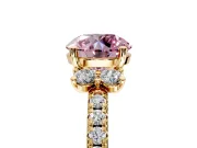 Paired Accent Engagement Ring Setting for Fancy Pink Round Cut Center with Pave Band and Prong Head in Yellow Gold