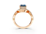 Halo Engagement Ring Setting for Fancy Blue Asscher Cut Center with Pave Infinity Twist Band and Prong Head in Rose Gold