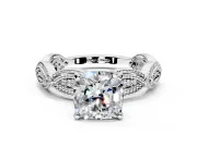 Solitaire Engagement Ring Setting for Cushion Cut Center with Marquise Panel Band and Prong Head in Platinum