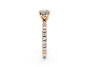 Solitaire Engagement Ring Setting for Cushion Cut Center with Fine Pave Band and Claw Prong Head in Rose Gold