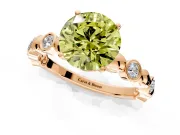 Solitaire Engagement Ring Setting for Fancy Yellow Round Cut Center with Beaded Bezel Station Band and Prong Head in Rose Gold