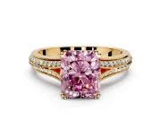 Solitaire Engagement Ring Setting for Fancy Pink Radiant Cut Center with Pave Rail Split Shank and Prong Head in Yellow Gold