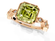 Milgrain Bezel Engagement Ring Setting for Fancy Yellow Asscher Cut Center with Marquise Stations and Bezel Head in Rose Gold