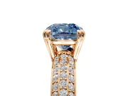 Solitaire Engagement Ring Setting for Fancy Blue Cushion Cut Center with Multi-Row Pave Accents and Basket Head in Rose Gold