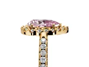 Pave Halo Engagement Ring Setting for Fancy Pink Pear-Shaped Center with Single Row Pave Band and Prong Head in Yellow Gold