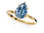 Hidden Halo Engagement Ring Setting for Fancy Blue Pear-Shaped Center with Thin Round-Wire Band and Prong Head in Yellow Gold