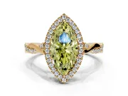 Halo Engagement Ring Setting for Fancy Yellow Marquise Center with Twist Band and Prong Head in Yellow Gold