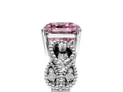 Leaf Engagement Ring Setting for Fancy Pink Asscher Cut Center with Milgrain Accent Band and Prong Head in Platinum