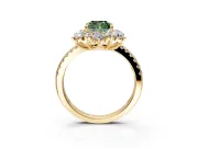 Floral Halo Engagement Ring Setting for Fancy Green Cushion Cut Center with Pave Accents and Prong Head in Yellow Gold