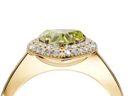 Halo Engagement Ring Setting for Fancy Yellow Heart-Shaped Center with Plain Tapered Band and Prong Head in Yellow Gold