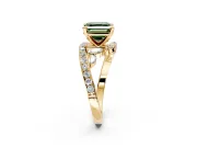 Solitaire Engagement Ring Setting for Fancy Green Asscher Cut Center with Pave Bypass Twist Band and Prong Head in Yellow Gold
