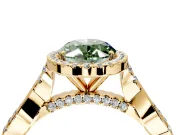 Halo Engagement Ring Setting for Fancy Green Oval Center with Twist Band and Prong Head in Yellow Gold