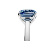 Solitaire Engagement Ring Setting for Fancy Blue Asscher Cut Center with Flat-Sided Plain Band and Prong Head in Sterling Silver