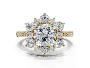 Floral Halo Engagement Ring Setting for Cushion Cut Center with Pave Accents and Prong Head in Yellow Gold