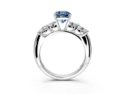 5 Stone Engagement Ring Setting for Fancy Blue Cushion Cut Center with Graduated Accents and Prong Head in Sterling Silver