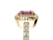 Halo Engagement Ring Setting for Fancy Pink Asscher Cut Center with Inner Milgrain Border and Prong Head in Yellow Gold