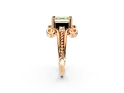 Solitaire Engagement Ring Setting for Fancy Yellow Asscher Cut Center with Twisted Band and Scroll Prong Head in Rose Gold