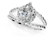Halo Engagement Ring Setting for Pear-Shaped Center with Rope Twist Split Shank and Prong Head in Platinum