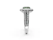 Large Accent Halo Engagement Ring Setting for Fancy Green Radiant Cut Center with Pave Split Shank and Prong Head in White Gold