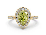 Pave Halo Engagement Ring Setting for Fancy Yellow Pear-Shaped Center with Single Row Pave Band and Prong Head in Yellow Gold