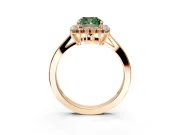 Starburst Halo Engagement Ring Setting for Fancy Green Cushion Cut Center with Flat Cathedral Band and Prong Head in Rose Gold
