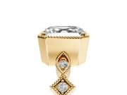 Milgrain Bezel Engagement Ring Setting for Asscher Cut Center with Marquise Stations and Bezel Head in Yellow Gold