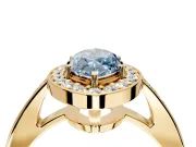Bezel-Framed Halo Engagement Ring Setting for Fancy Blue Marquise Center with Pave Band and Prong Head in Yellow Gold