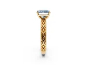 Solitaire Engagement Ring Setting for Fancy Blue Radiant Cut Center with Milgrain X Pattern Band and Prong Head in Yellow Gold