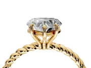 Solitaire Engagement Ring Setting for Heart-Shaped Center with Plain Twisted Rope Band and Prong Head in Yellow Gold
