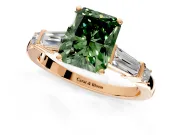 Bar-Set Engagement Ring Setting for Fancy Green Radiant Cut Center with Tapered Baguette Accents and Prong Head in Rose Gold