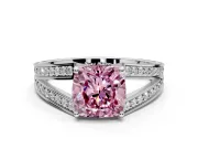 Split Shank Engagement Ring Setting for Fancy Pink Cushion Cut Center with Pave Split Shank and Prong Head in Sterling Silver